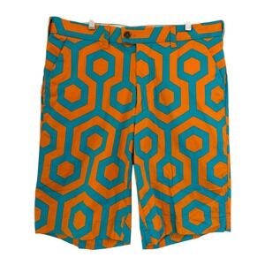 Loudmouth Golf Shorts  36 Orange Teal Geometric Hexagon Overlook Hotel John Daly